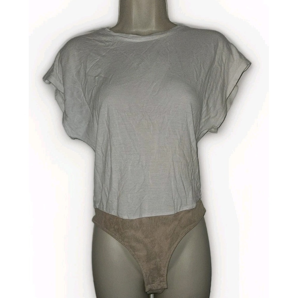 BCBGMAXAZRIA Women's Size XXS White One Piece Bodysuit Cap sleeve‎ T-Shirt